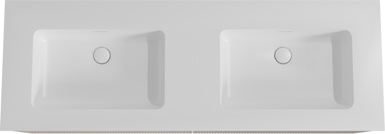 Storke Ribs zwevend badmeubel 150 x 52 cm ruw eiken met Mata dubbele wastafel in solid surface mat wit, Verticale symmetrische rechte ribbel