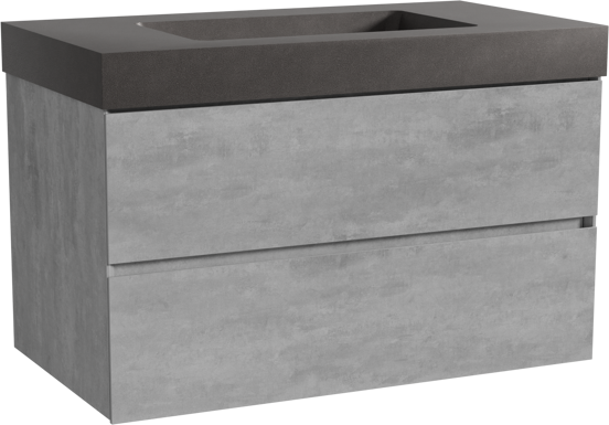 Storke Edge zwevend badmeubel 95 x 52 cm beton donkergrijs met Scuro High enkele wastafel in kwarts mat zwart