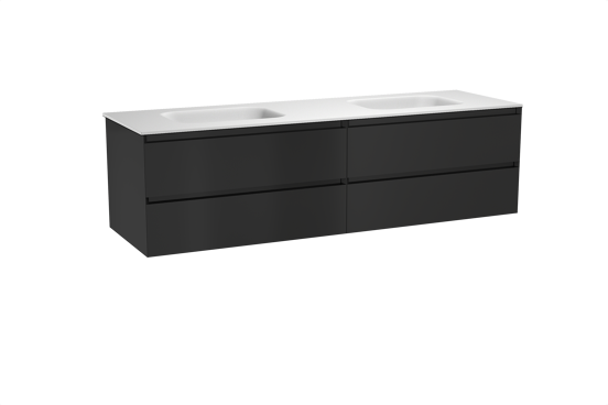 Balmani Mitra meuble salle de bains suspendu 180 x 55 cm noir mat avec Tablo Arcato double vasque en solid surface blanc mat