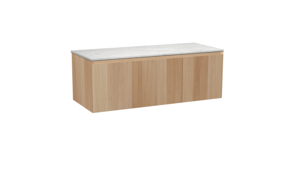 Balmani Idra hängendes Möbelstück Set: 135 x 55 cm, Naturbelassene Eiche, mit Stretto Einzel- oder Doppel Waschtischplatte, Marmor Carrara