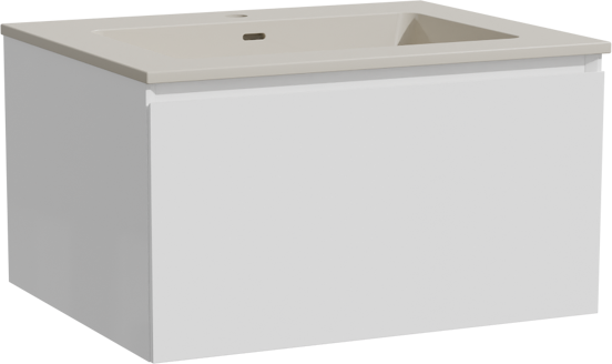 Storke Edge zwevend badkamermeubel 65 x 52 cm glanzend wit met Diva enkele wastafel in top solid zijdegrijs