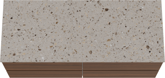 Balmani Lucida zwevend badmeubel 135 x 55 cm amerikaans notenhout met Stretto enkel of dubbel wastafelblad in terrazzo greige terrazzo