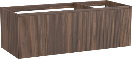 Balmani Fila hängender Waschbeckenunterschrank: 135 x 55 cm, asymmetrisch links, Nussbaum, Furnierholz, 4 Schubladen