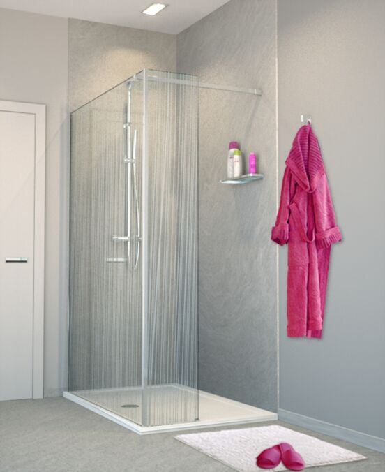 Balmani Modular inloopdouche met vaste zijwand 140 x 200 cm mikado glas glanzend chroom profiel