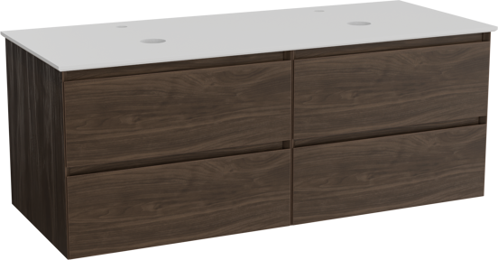 Balmani Mitra meuble salle de bains suspendu 135 x 55 cm noyer américain avec Facetta tablette double en solid surface blanc mat