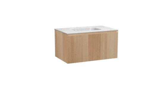 Balmani Idra zwevend badkamermeubel 90 x 55 cm natuur eik met Tablo Arcato enkele wastafel in marmer carrara