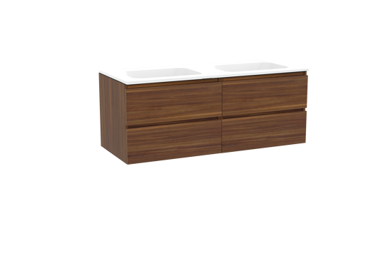 Balmani Lucida meuble salle de bains suspendu 135 x 55 cm noyer américain avec Tablo Strada double vasque en marbre composite blanc mat