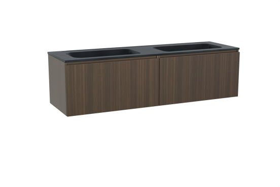Balmani Sfera meuble salle de bains suspendu 180 x 55 cm eucalyptus avec Tablo Strada double vasque en marbre composite noir mat