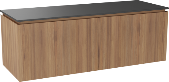 Balmani Eclips meuble salle de bains suspendu 150 x 55 cm Teck avec Stretto tablette simple ou double en Granit noir
