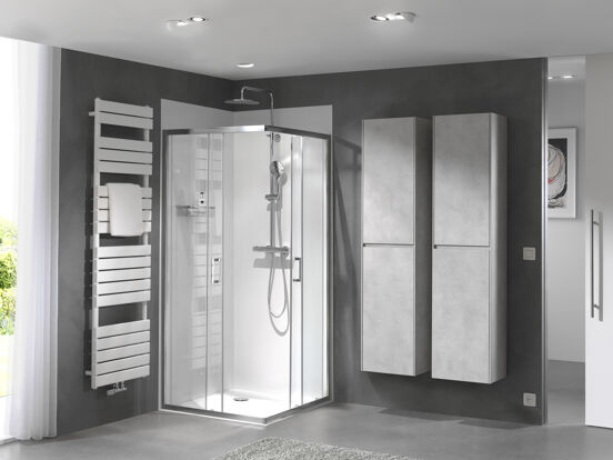 Luca Varess Vidor douchecabine met hoekinstap en 2 schuifdeuren 90 x 90 cm helder glas glans chroom profiel
