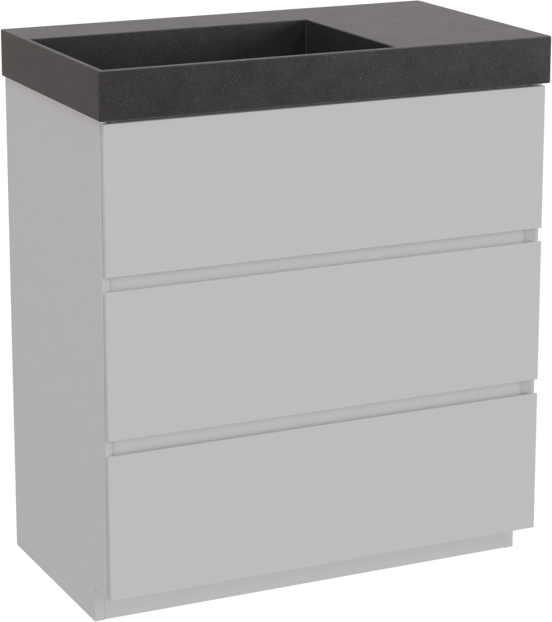 Storke Edge staand badkamermeubel 80 x 46 cm mat wit met Jura asymmetrisch linkse wastafel in kwarts mat zwart