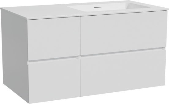Storke Edge zwevend badmeubel 100 x 52 cm mat wit met Mata asymmetrisch rechtse wastafel in solid surface mat wit