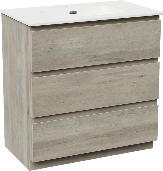 Linie Lado meuble salle de bains à poser 80 x 46 cm chêne gris avec Baro plan simple en porcelaine blanc mat