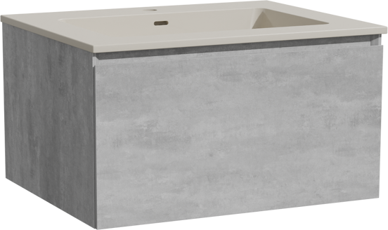 Storke Edge zwevend badkamermeubel 65 x 52 cm beton donkergrijs met Diva enkele wastafel in top solid zijdegrijs