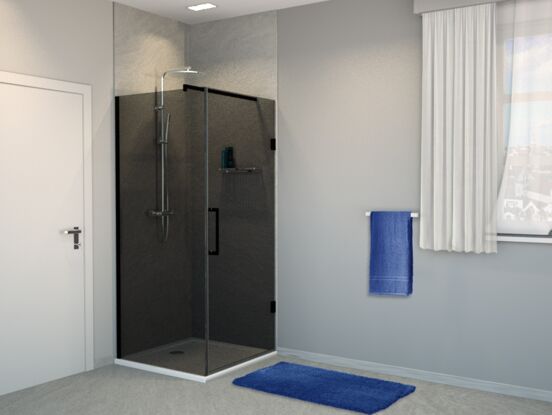 Balmani Modular inloopdouche met deur 100 x 200 cm rookglas mat zwart profiel