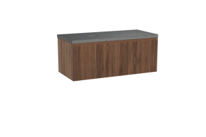 Balmani Fila zwevend badkamermeubel 120 x 55 cm notelaar met Rock asymmetrisch linkse wastafel in graniet zwart, Verticale symmetrische rechte ribbel