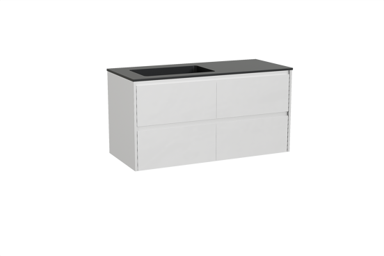 Storke Seda meuble salle de bains suspendu 120 x 52 cm blanc mat avec Scuro vasque asymétrique gauche en quartz noir mat