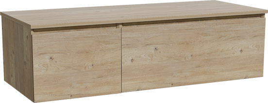 Storke Edge zwevend badkamermeubel 130 x 52 cm ruwe eik met Panton enkel of dubbel tablet in melamine ruwe eik