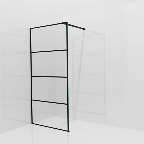 Balmani Modular douche à l'italienne: 100 x 200 cm, Lined, avec coating, Profil Noir mat