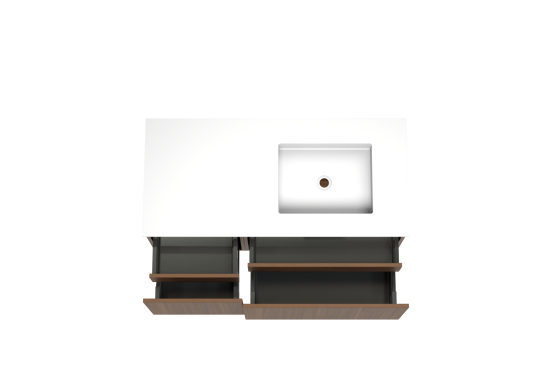 Balmani Sfera zwevend badmeubel 120 x 55 cm amerikaans notenhout met Tablo Stretto asymmetrisch rechtse wastafel in solid surface mat wit