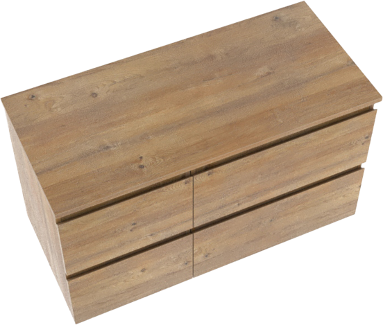 Linie Lado zwevend badmeubel 100 x 46 cm naturel eiken met Lado enkel of dubbel wastafelblad in melamine naturel eiken
