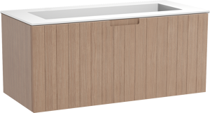 Balmani Adagio meuble salle de bains suspendu 120 x 55 cm chêne vieilli avec Tablo Stretto lavabo simple pour 2 trous de robinet en solid surface blanc mat