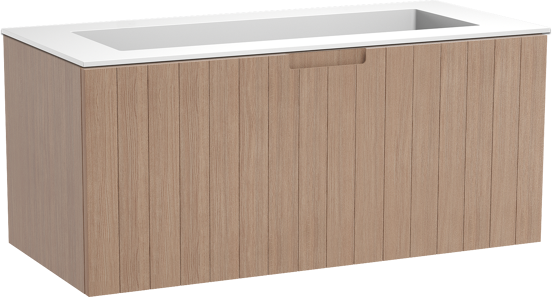 Balmani Adagio meuble salle de bains suspendu 120 x 55 cm chêne vieilli avec Tablo Stretto plan simple pour 2 trous de robinet en solid surface blanc mat