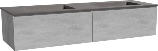 Storke Edge meuble salle de bains suspendu 170 x 52 cm béton gris foncé avec Scuro double vasque en quartz noir mat
