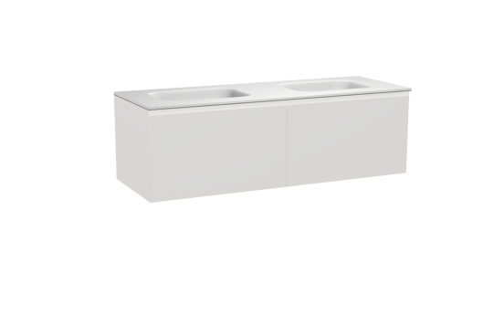 Balmani Idra zwevend badkamermeubel 150 x 55 cm mat wit met Tablo Arcato dubbele wastafel in solid surface mat wit