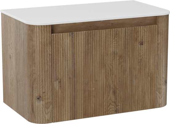 Storke Soft hängendes Möbelstück Set: 80 x 46 cm, Eiche rau, mit Tavola Soft Einzelwaschtischplatte Solid Surface Weiβ matt, Vertikale symmetrische gerade Rippe
