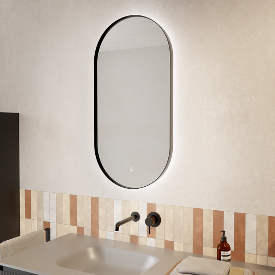Luca Varess Nero ovaal badkamerspiegel zwart 90 x 45 cm met spiegelverlichting en anti-damp