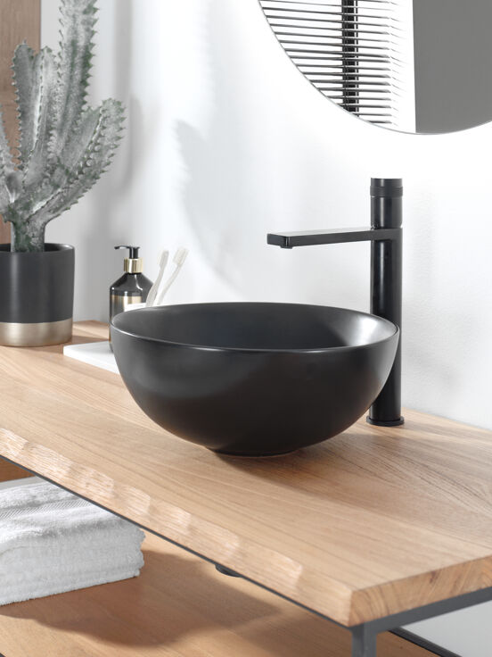 Luca Varess Supra vasque à poser porcelaine noir mat rond Ø 36 cm