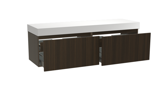 Balmani Sfera hängendes Möbelstück Set: 180 x 55 cm, Eucalyptus, mit Dominus Einzel- oder Doppel Waschtischplatte, Solid Surface Weiß matt