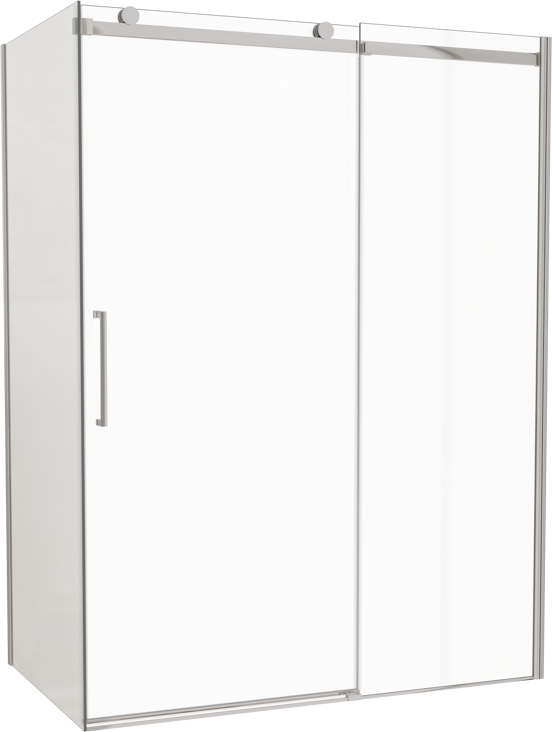 Luca Varess Boltano Eckdusche Schiebetür mit fixierter Seitenwand, 150 x 80 cm, Klarglas, Profil Chrom