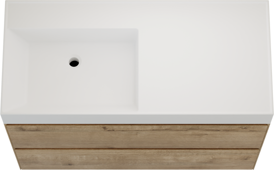 Balmani Mitra Compact zwevend badkamermeubel 100 x 46 cm ruwe eik met Argila asymmetrisch linkse wastafel in composietmarmer mat wit