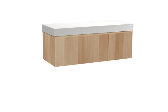 Balmani Idra zwevend badkamermeubel 135 x 55 cm natuur eik met Dominus enkel of dubbel tablet in solid surface mat wit