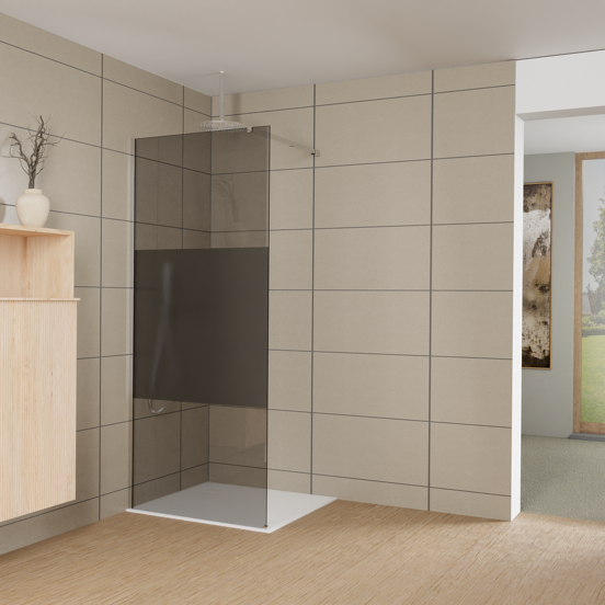Balmani Modular douche à l'italienne: 90 x 200 cm, Verre fumé avec bande mate, Profil Chrome brillant
