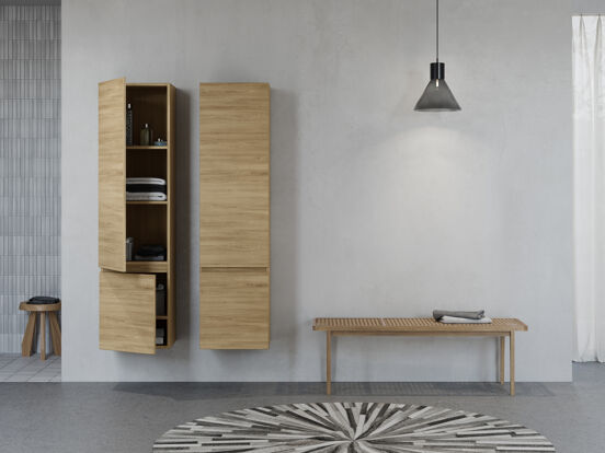 Balmani Lucida Badhochschrank: Hängend, links, Eiche rustikal, 45 x 35 x 169 cm