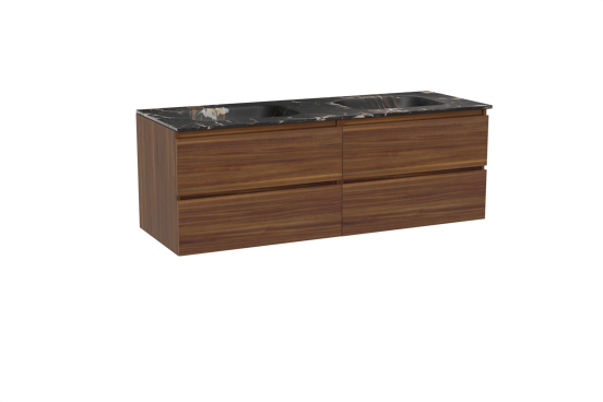 Balmani Lucida meuble salle de bains suspendu 150 x 55 cm noyer américain avec Tablo Arcato double vasque en marbre portoro gold