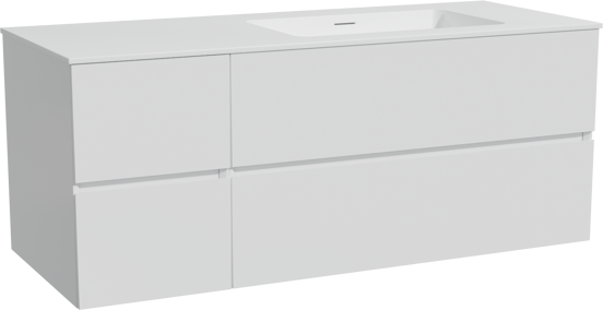 Storke Edge meuble salle de bains suspendu 130 x 52 cm blanc mat avec Mata plan vasque asymétrique à droite en solid surface blanc mat