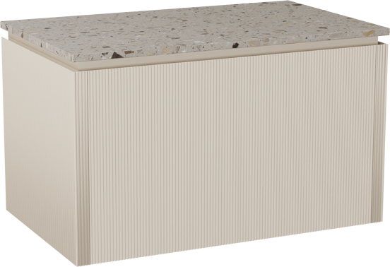 Balmani Eclips meuble salle de bains suspendu 90 x 55 cm Sandbeige avec Stretto tablette simple en Terrazzo greige, Nervure droite symétrique verticale