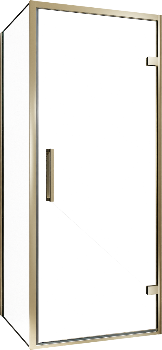 Balmani Senses Design douchehoek met rechtse draaideur en vaste zijwand, 90 x 70 cm, Helder glas, Brushed Champagne Gold profielen, met coating
