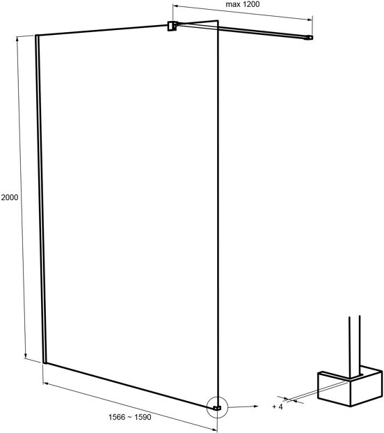 Balmani Modular inloopdouche 160 x 200 cm rookglas met matte strook mat zwart profiel