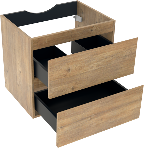 Linie Lado zwevend badmeubel 100 x 46 cm naturel eiken met Lado enkel of dubbel wastafelblad in melamine naturel eiken