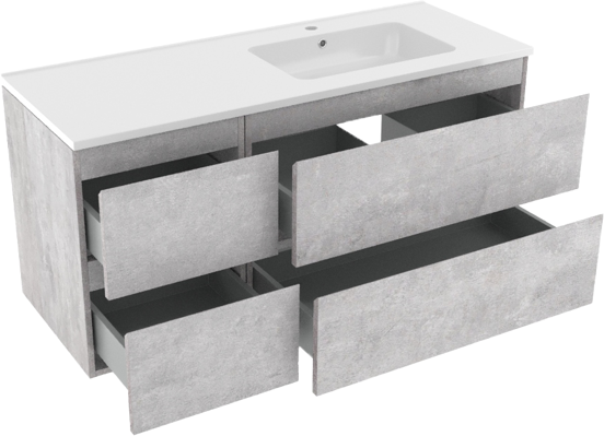Linie Lado meuble salle de bains suspendu 120 x 46 cm béton gris foncé avec Vano vasque asymétrique droite en marbre composite blanc brillant