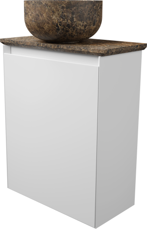 Balmani Mitra zwevend toiletmeubel 42 x 21 cm mat wit met Facetta tablet en Bowl waskom in Dark Emperador marmer