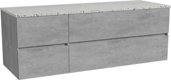 Storke Edge zwevend badkamermeubel 150 x 52 cm beton donkergrijs met Tavola enkel of dubbel tablet in mat wit/zwart terrazzo