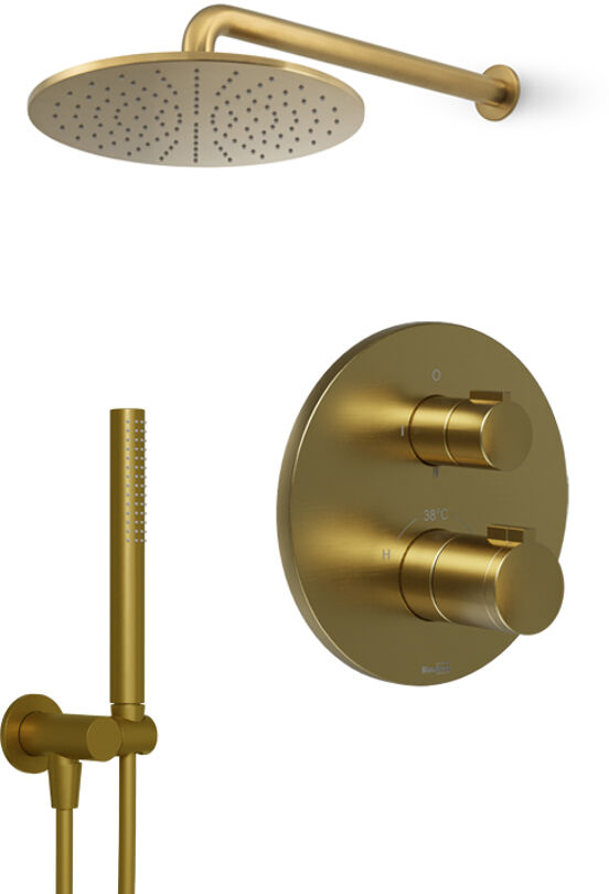 Blaufoss Smartbox Round inbouw regendoucheset thermostatische kraan brushed gold