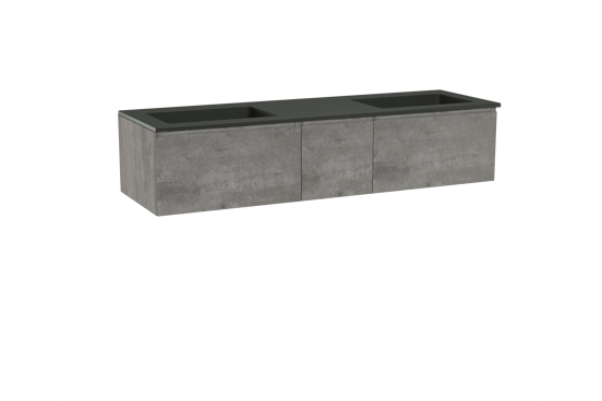 Storke Edge zwevend badkamermeubel 165 x 52 cm beton donkergrijs met Scuro dubbele wastafel in kwarts mat zwart