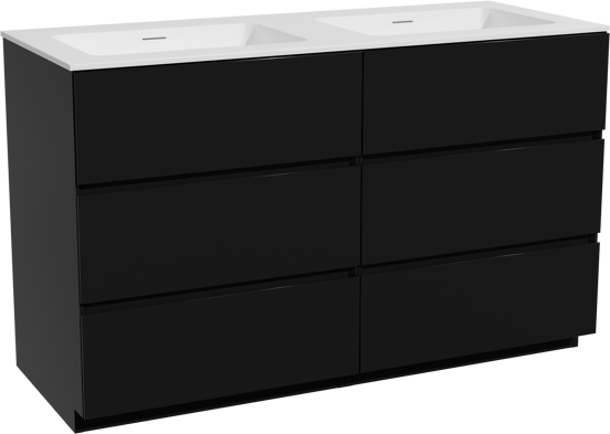 Storke Edge meuble salle de bains à poser 130 x 52 cm noir mat avec Mata double vasque en solid surface blanc mat